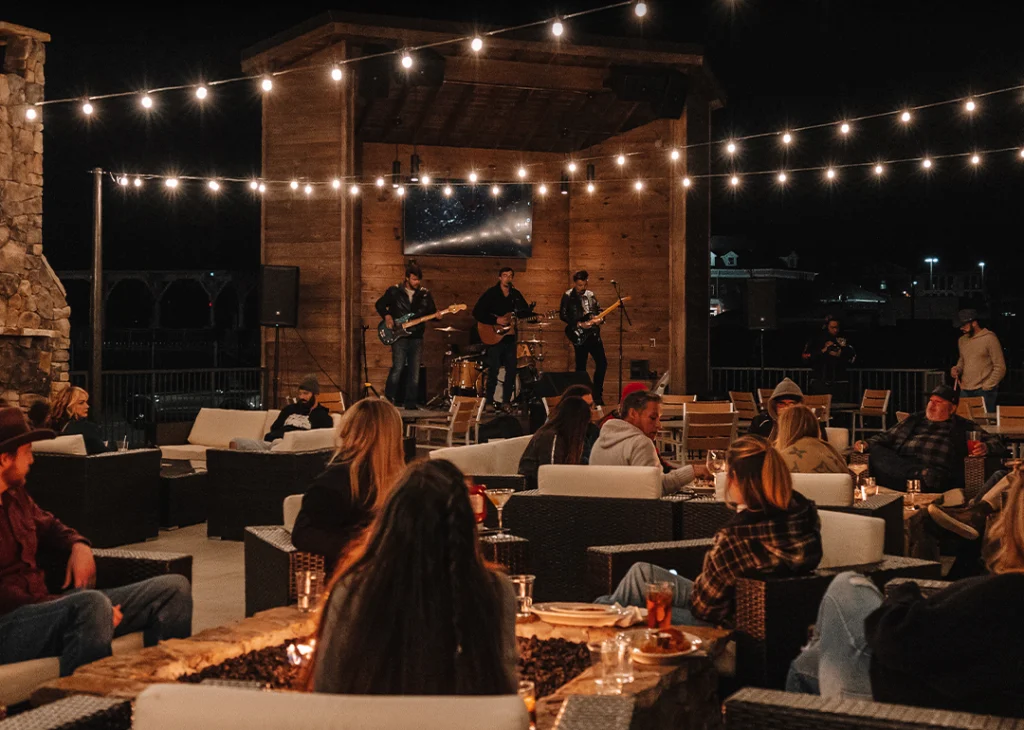 Outdoor patio and stage at Bourbon Brothers Gainesville