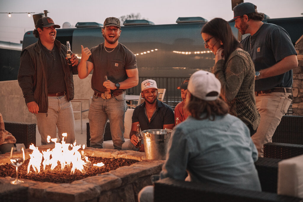 Outdoor patio and fire pits at Bourbon Brothers Gainesville
