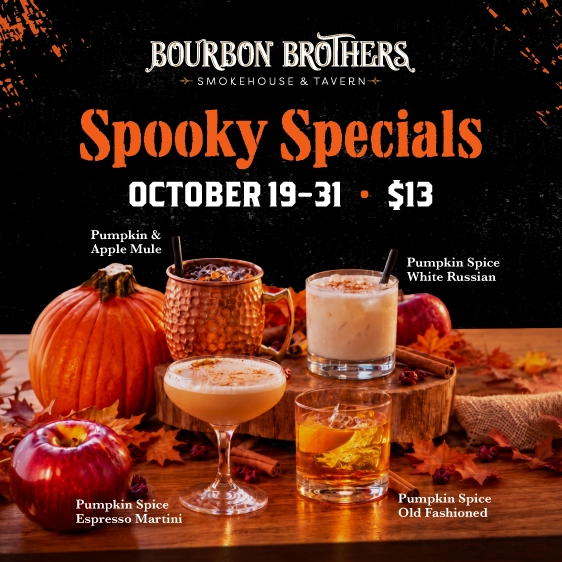 Spooky Specials | October 19 - 31 | $13 Pumpkin Spice Espresso Martini, Pumpkin Spice Old Fashioned, Pumpkin & Apple Mule and Pumpkin Spice White Russian